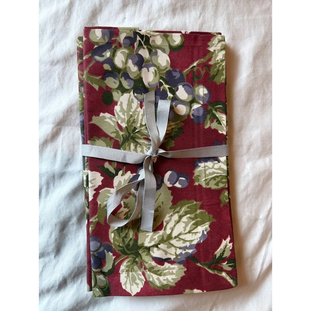 Williams Sonoma Grape Vine Cloth Napkins Set of 4 Burgundy Cotton Made in Italy